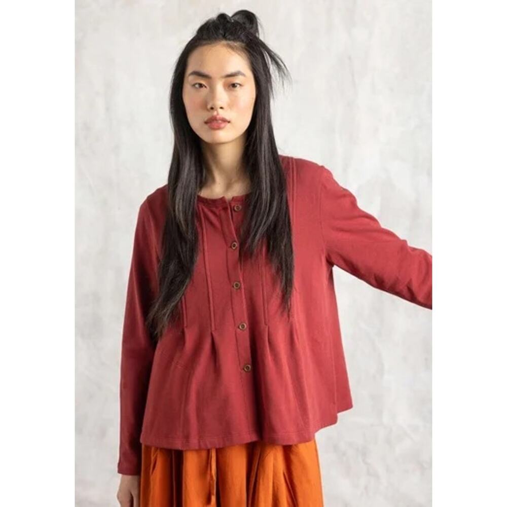 Gudrun Sjoden Jersey Knit Button Front Cardigan Cotton Size Large Lagenlook